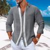 Men's Linen Summer Button-Down Beach Shirt Long-Sleeved Plain Collar Spring/Summer Casual Everyday Top