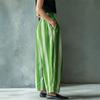 Women Striped Linen Wide Leg Pants High Waist Pleated Loose Trousers Casual Bohemian Harem Pants