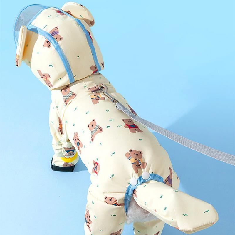 Puppy Waterproof Clothes Full Print Bear Pet Raincoat Four Legs All Inclusive Towing Poncho Teddy Outdoor Clothes