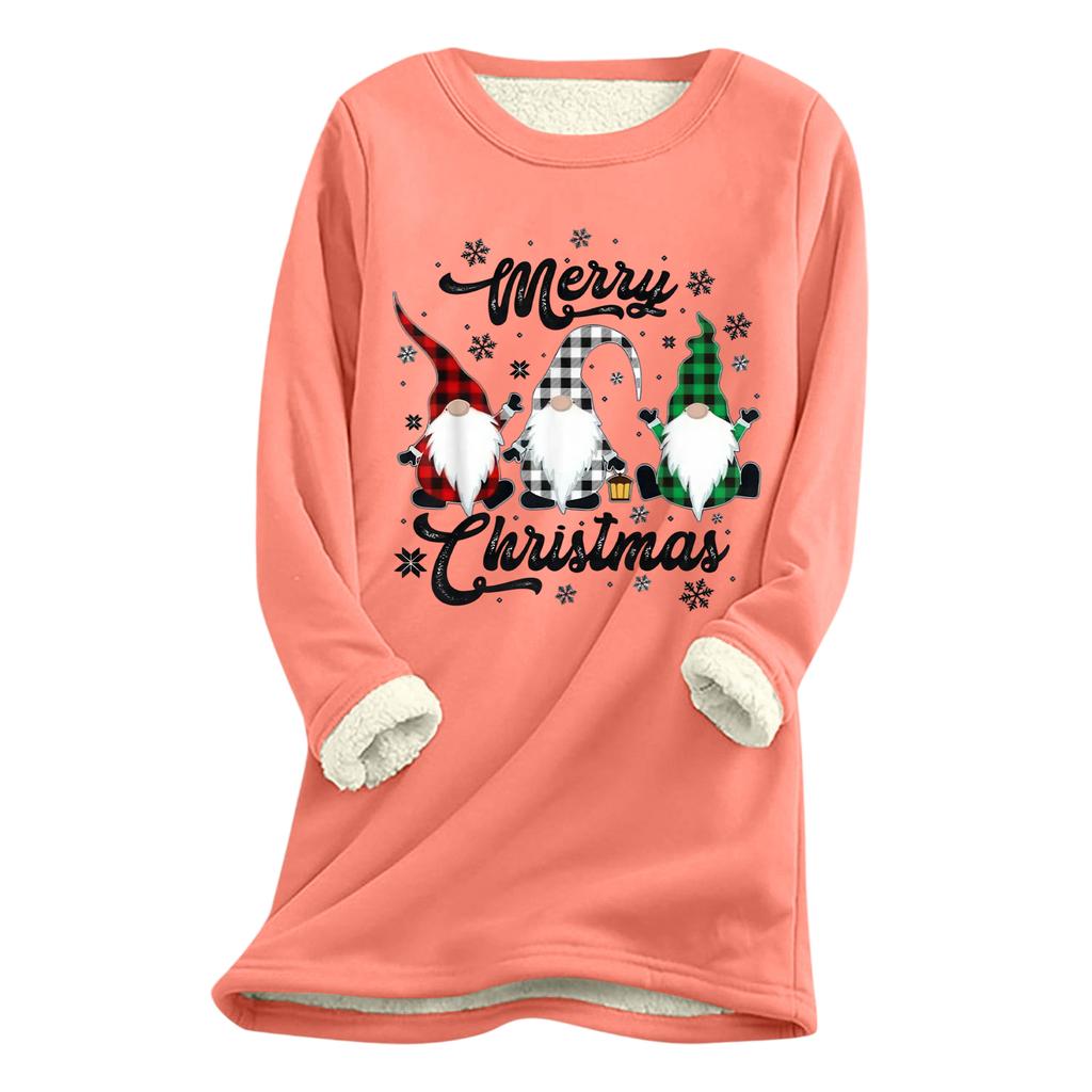Dame Juleprint Tykk Plysj Lammeull Varm Lang Topp