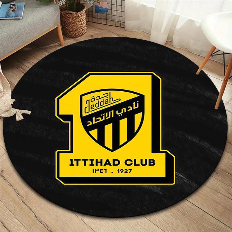 Al-Ittihad FC Round Area Rug,Carpet Rug for Living Room Bedroom Sofa Playroom Decor,Non-slip Floor Mat