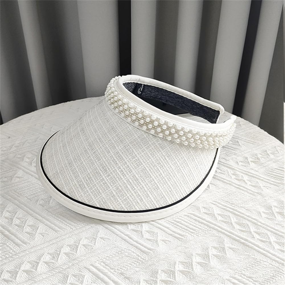 Sun visor for ladies sun UV UV wide 8433 [LeafIn] women, visor, hat, pearl, protection, protection, protection, brim, summer, cute, (A-White)