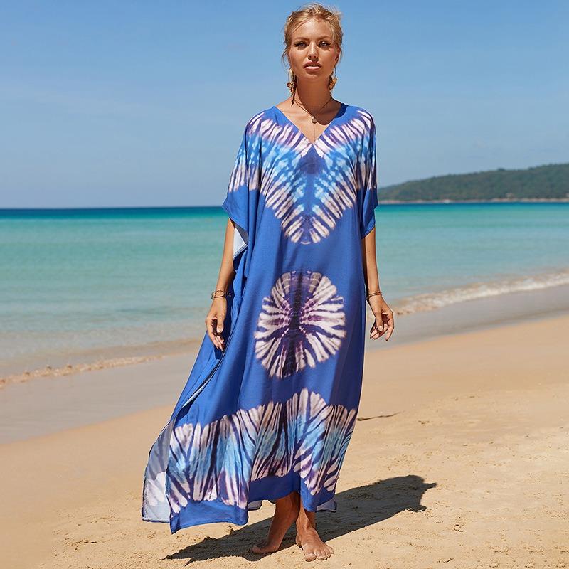 New Printed Robe Beach Resort Loose Plus Size Beach Dress Bikini Swimsuit Smock for Women