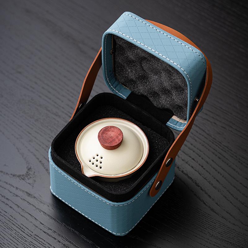 Portable Ceramic Tea Set: One Pot & Three Cups for Outdoor and Business Gifts