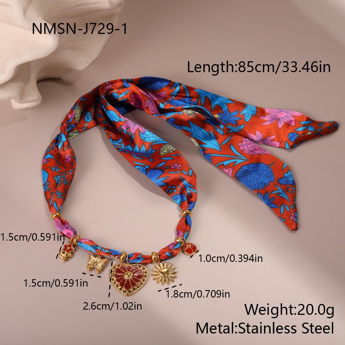 GEMCHIC Women s Stainless Steel Heart Pendant Necklace & Bracelet Set Fashion Colorful Scarf Series Luxury Resort Style