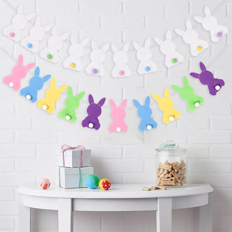 Cute Rabbit Banner Garland Happy Easter Party Hanging Bunting Felt Flags Spring Home Decoration Kids Birthday Party Supplies