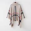 European and American High Neck Plaid Cape - Batwing Sleeve Knitted Pullover Shawl for Women