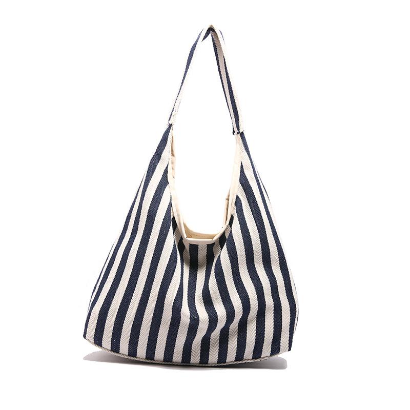 Canvas Bag Women's Large Capacity 2025 New Autumn Leisure Shoulder Shopping Bag Striped Class Tote Bag