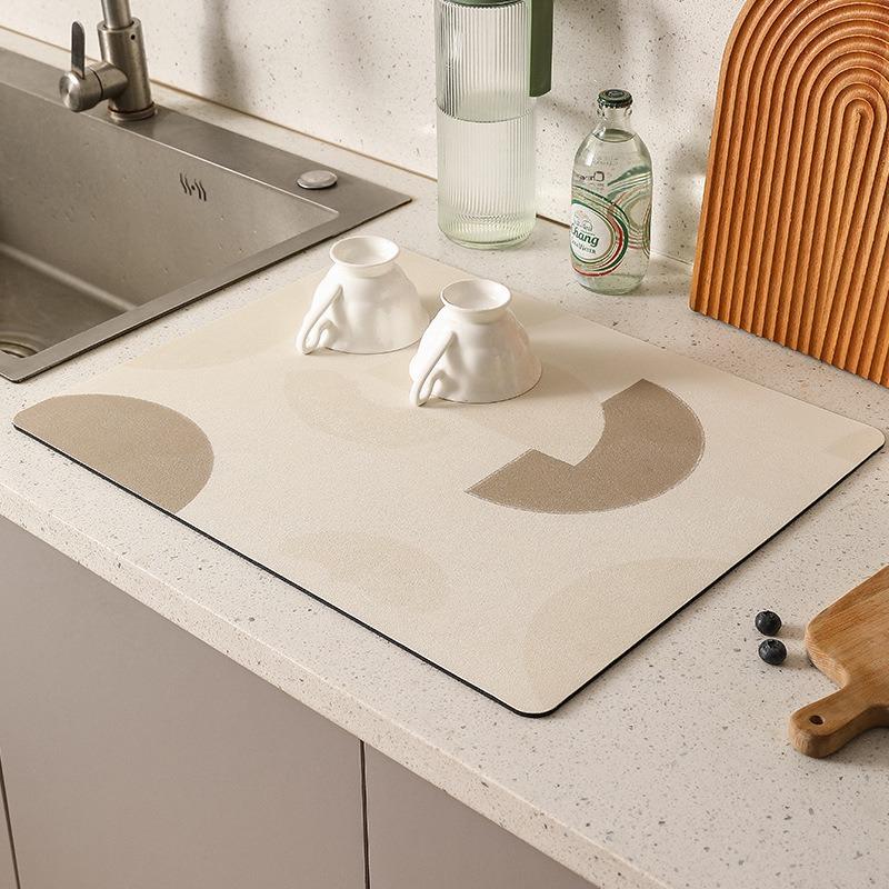 Minimally Designed Tableware Drying Mat Drainage Mat  Anti Slip and Absorbent Coffee Machine Mat Kitchen Dining Table Mat
