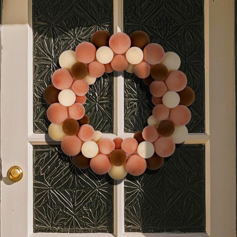 Multicolor Christmas Wreath With Pom Poms Nordic Style Door Wall Decor Holiday Window Display