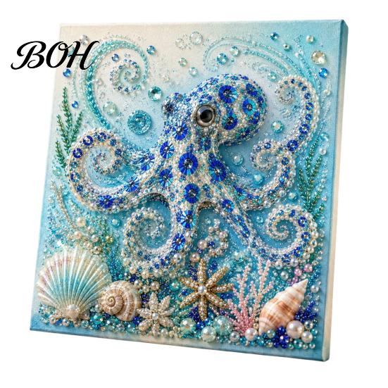 Warstwowe 3D Muszelki Rzemiosło Żółw Morski Ośmiornica DIY Zestaw do Malowania Perełkami, Motyw Oceaniczny Diamond Art Zestaw Projektów Anty-stresowych dla Dorosłych Początkujących,