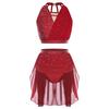 Womens Worship Dance Costume Long Sleeve Design Asymmetrical Hem Dress Contrast Color Wide Leg Pants Set