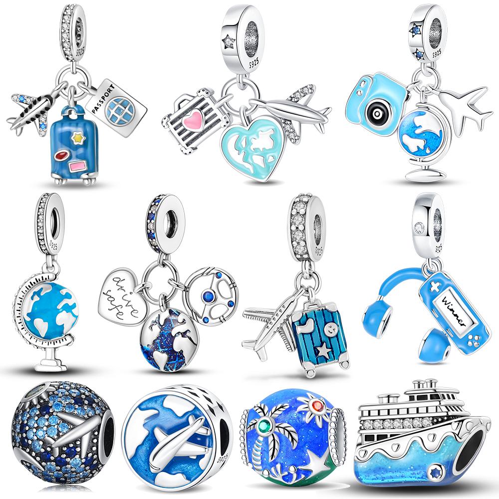 Charms Copper Original Blue Ocean Travel Cabin For Ships Planes Beads Fit Bracelet Women Jewelry Making Diy