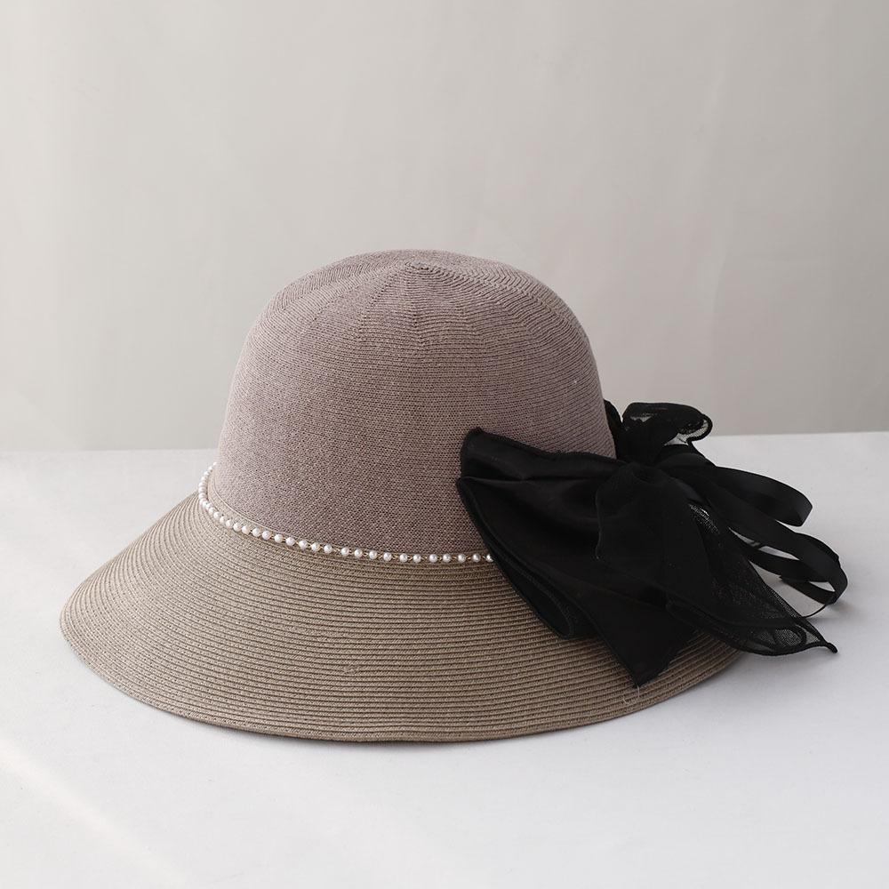 

Korean Style Breathable Top Knitting Straw Hat Summer Fisherman Hat Fairy style Bowknot Basin Hat Beach Hat With Pearls 56-58cm