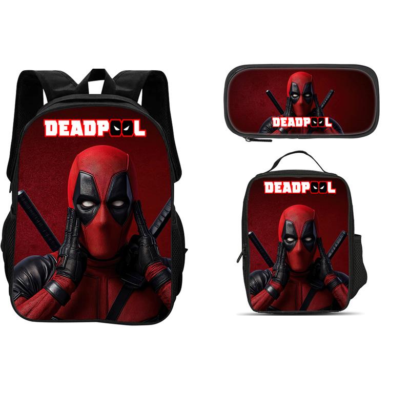 Deadpool Movie 3Pcs Set Backpack+Pencil Case+lunch Bags  Fashion Boy and Girl Child Gift School Stationery