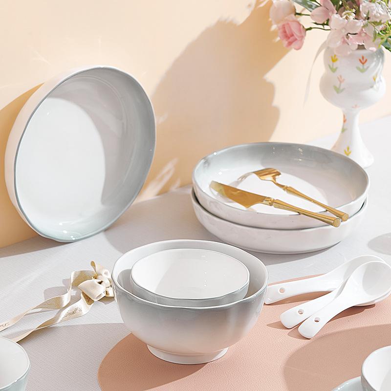 Simple Gray Gradual Change Bowl Set Household Dish Plate Combination High Value Gift Box Housewarming Gift Tableware