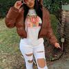 Women's And Winter Mirror Zipper Mirror-Pu-Leather Stand Collar Cardigan Jacket