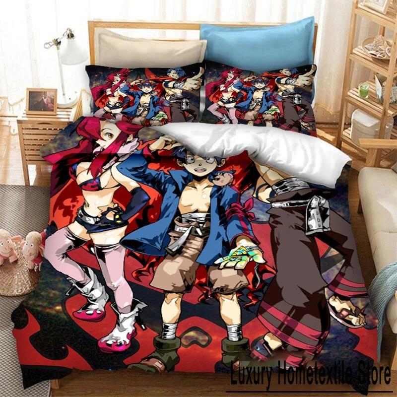 Anime Tengen Toppa Gurren Lagann Kamina Bedding Set Boys Girls Twin Queen Size Duvet Cover Pillowcase Bed Kids Adult