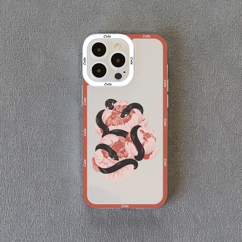 Rose Floral Snake Clear Phone Case For IPhone 11 14 Pro Max 13 12 Pro Max X XR XS SE2 14 8 7 Plus Transparent Back Cover Fundas