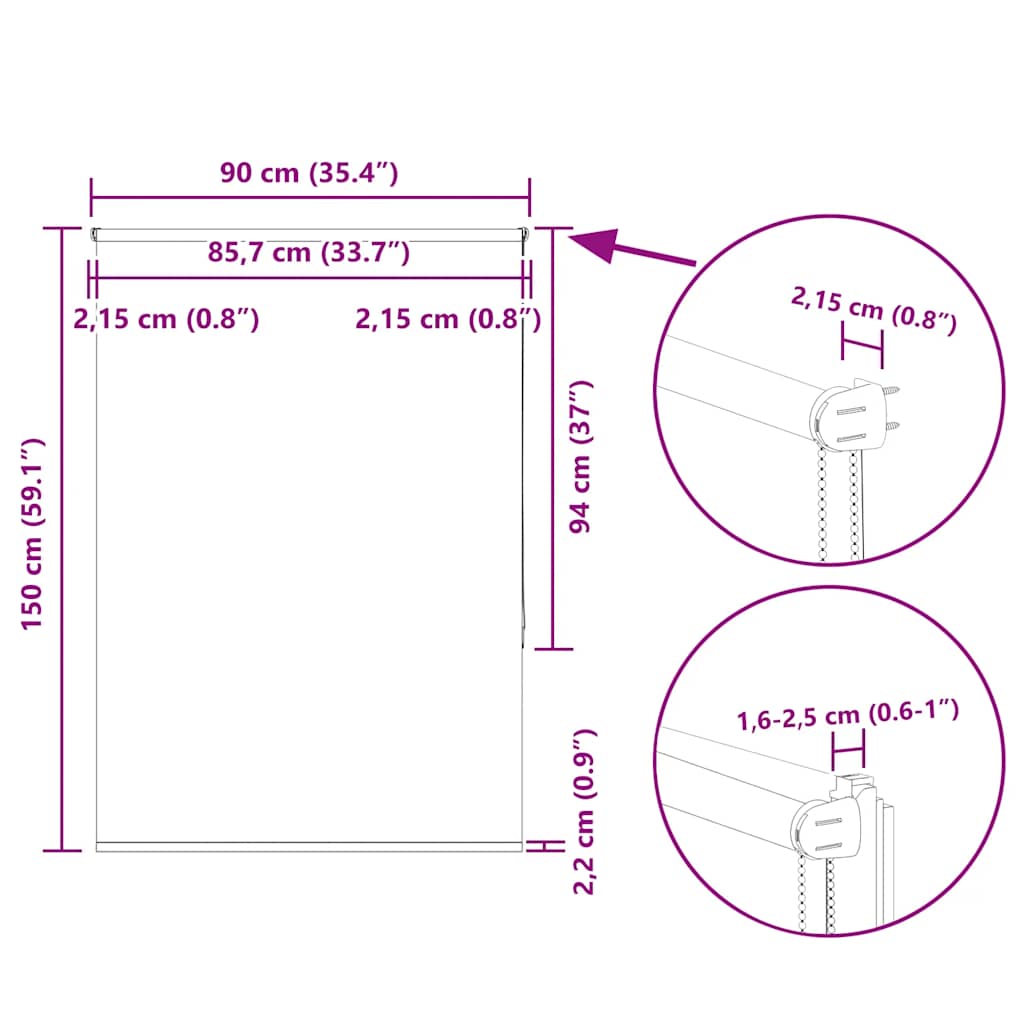 Verdunkelungsrollo Grau 90 x 150 cm Stoffbreite 85,7 cm Polyester