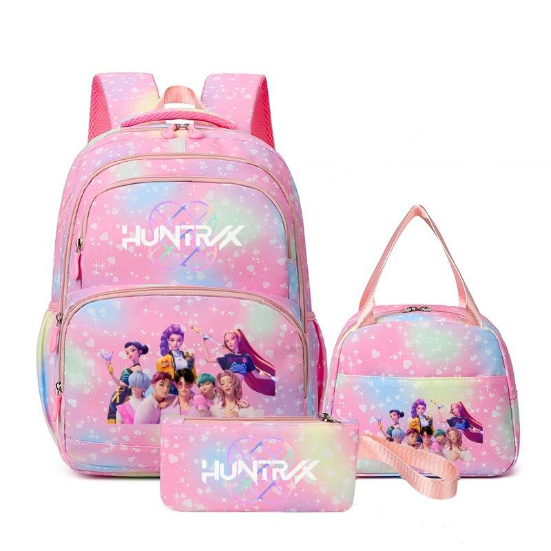 Demon Hunter Girl Group Printed Backpack Teen Girl Student School Bag Children S Large Capacity School Bag Three-Piece Set