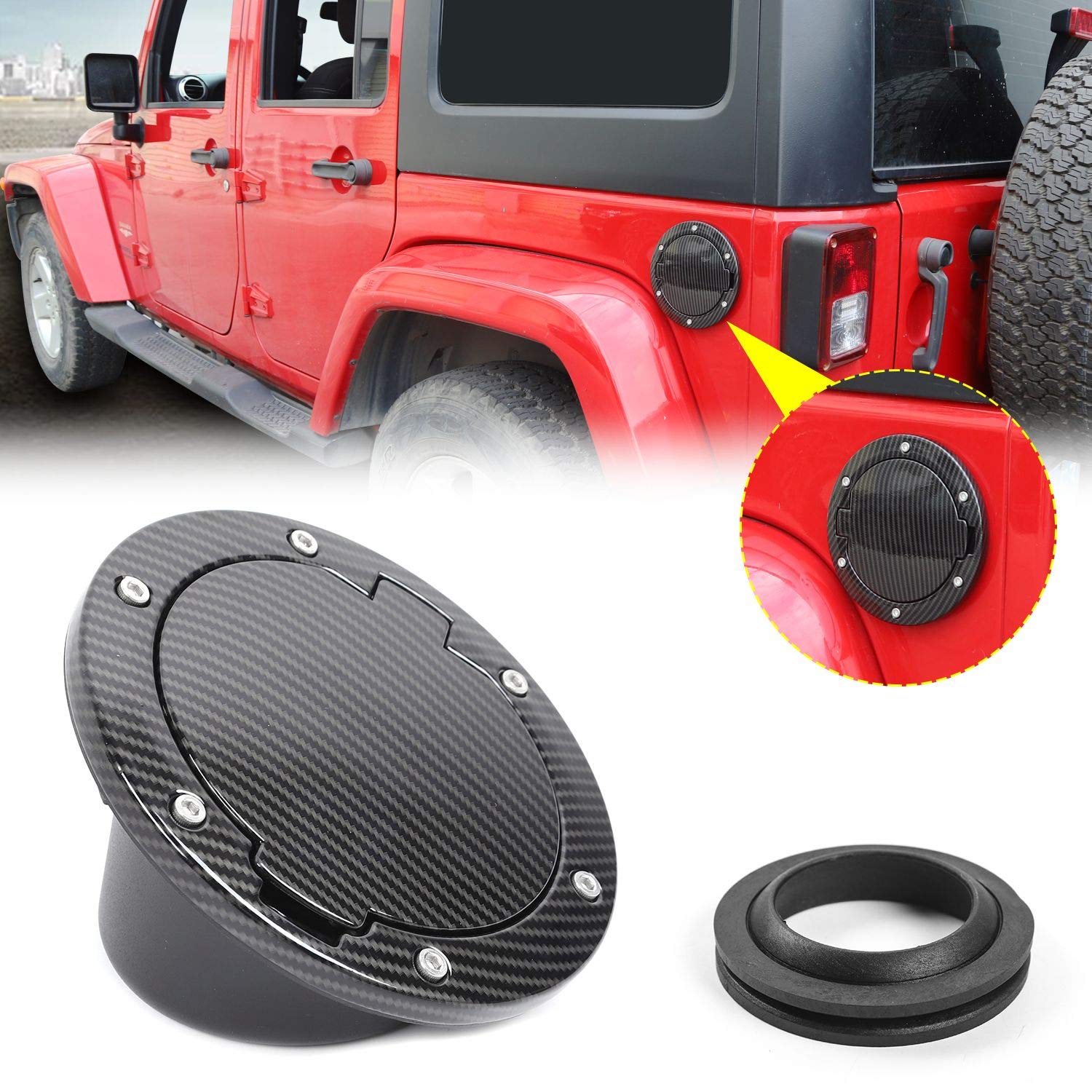 

JeCar Fuel Door Cover Aluminum Alloy Gas Cap Cover Exterior Accessories for 2007-2018 Jeep чёрный