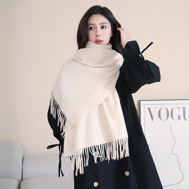 White Cashmere Scarf: Thickened, Solid Color, Versatile for Women & Men, Perfect for Autumn & Winter