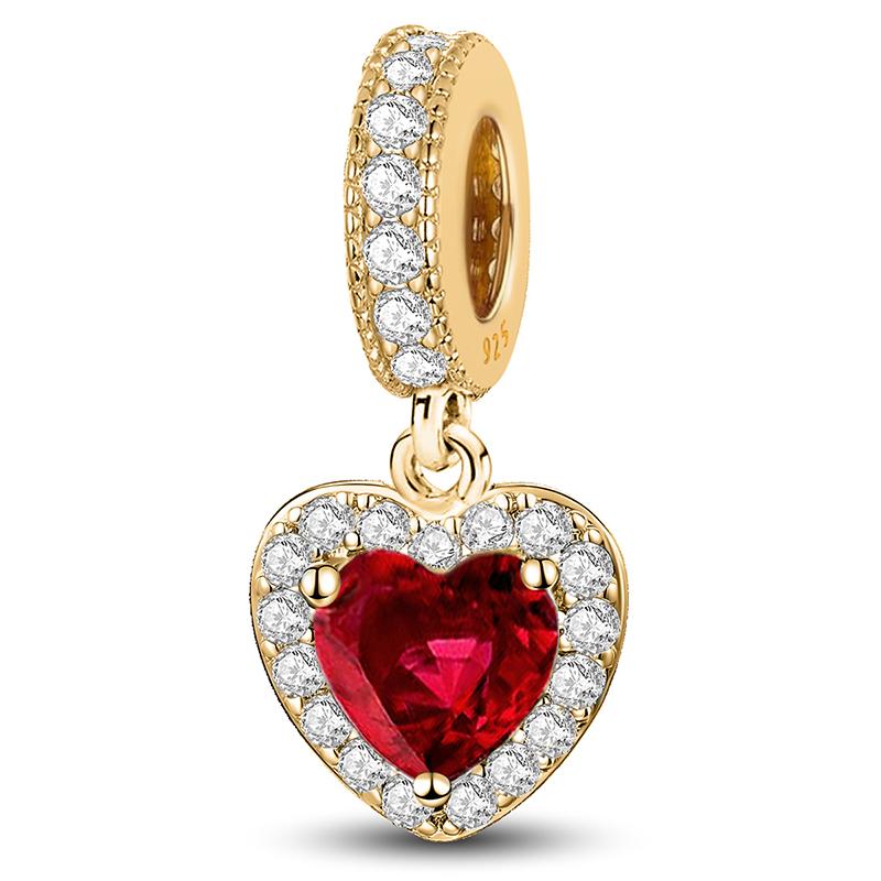 Copper Fashion Zircon Red Love Heart Charms Beads Fit Original Pan Bracelet Bangles Diy Fine Jewelry For Women