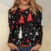 3D Christmas Snowflake Gradient Print Round Neck Long Sleeve T-shirt Casual Long Sleeve Top Party Loose Women's Top