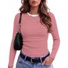 Dames Slim Fit Lange Mouwen Gestreept Nek T-shirt