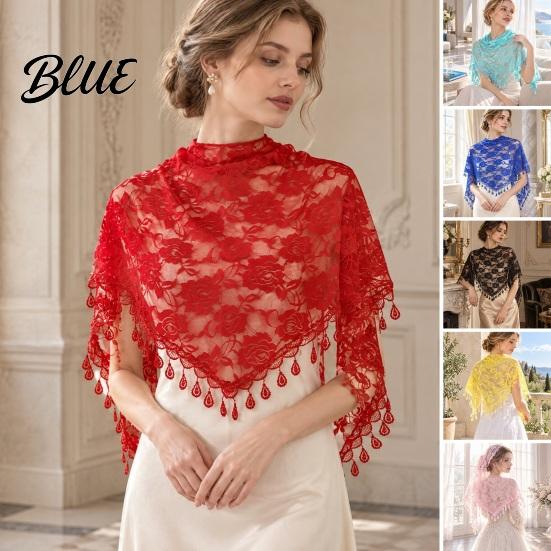 Boho Lace Scarf for Daily Use Floral Shawl with Tassels Women Elegant Sheer Wrap Wedding Head Church Evening Party Lightweight Rose Jacquard Fringed