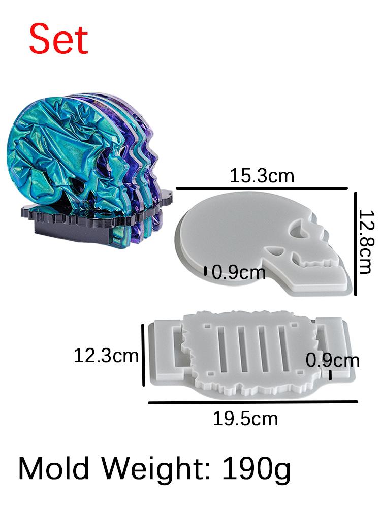 Halloween Skull Coaster Set Silicone Mold DIY Coasters Storage Holder Craft Molds Plaster Resin Making Home Decoration Tools