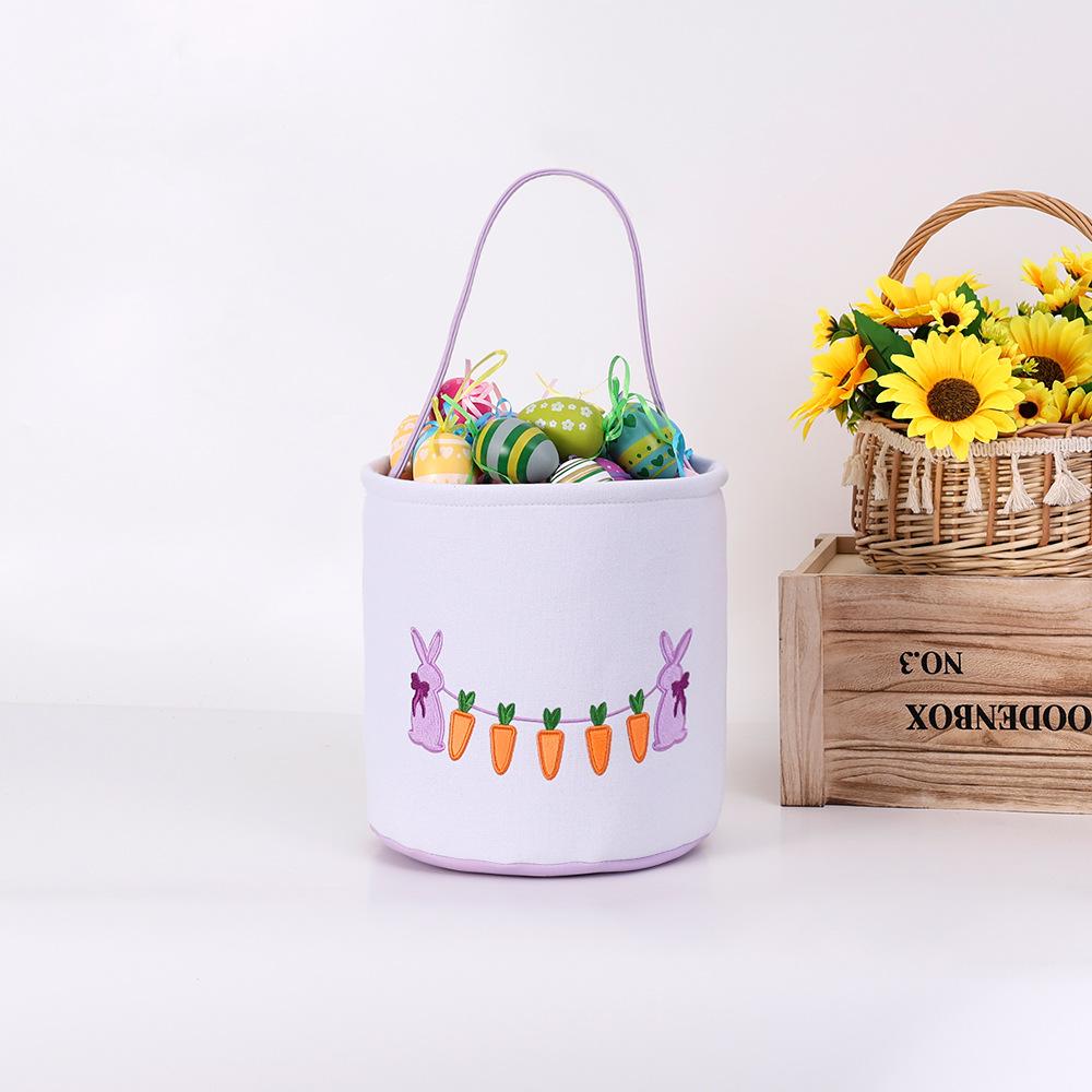 Easter Egg Handheld Storage Basket, Canvas Easter Bunny Bags Eggs Hunting Carry and Candy Gift Bag Rabbit Print for Easter Party