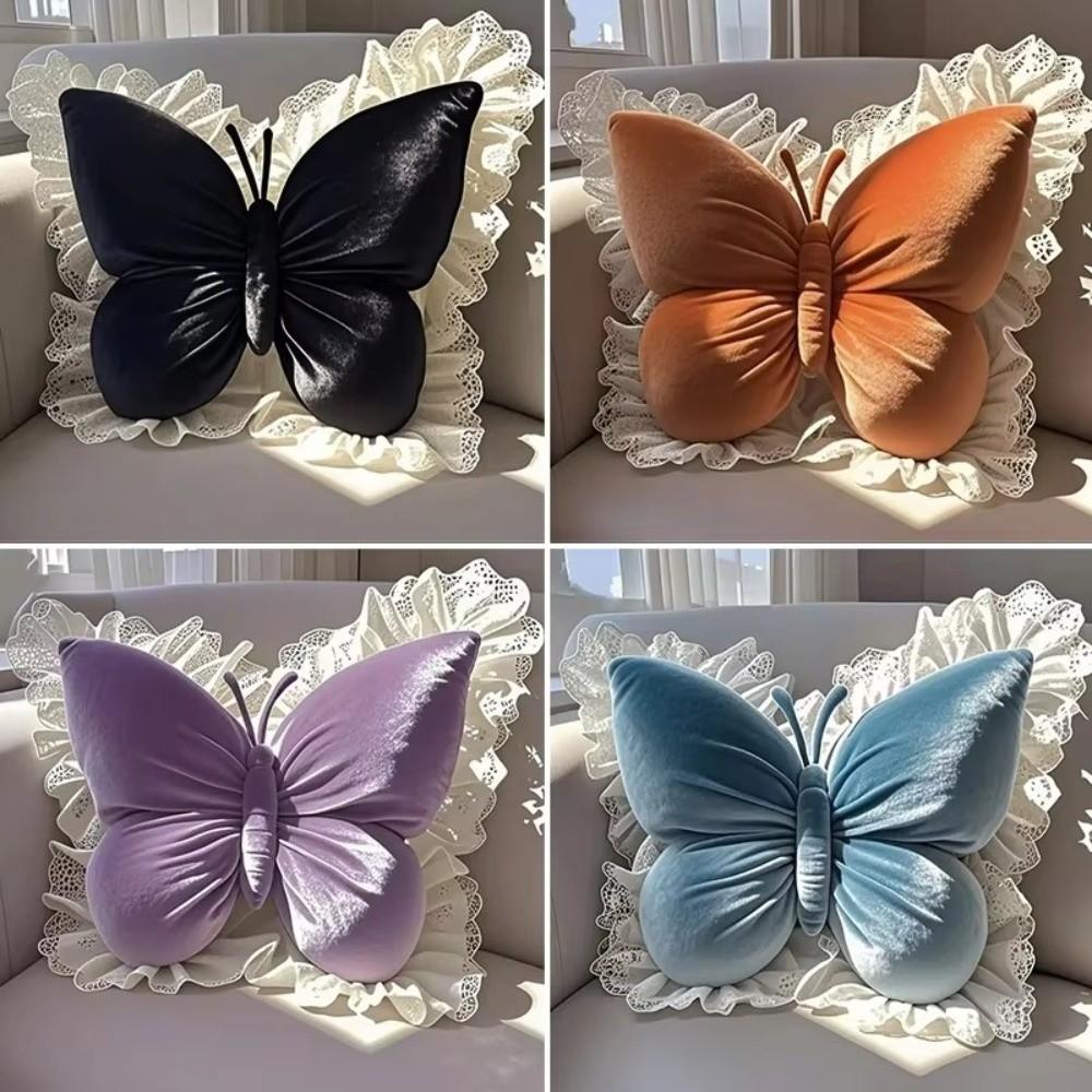 Soft Plush Butterfly Pillow Lace Edge Princess Pillow Aesthetic Decor Bow Cushion Sofa