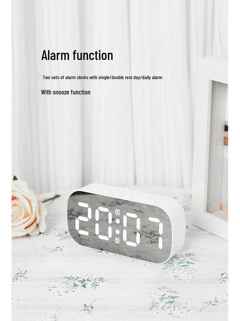 Minimalist LED Digital Display Alarm Clock with Mirror Surface for Students and Children - Model 6637.
