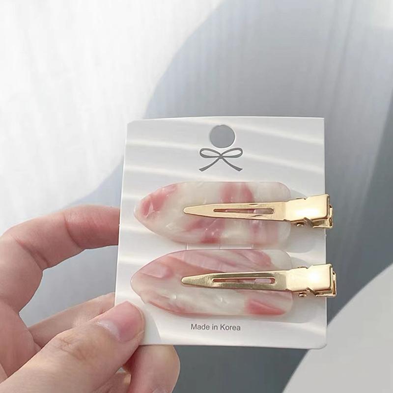 2Pcs Korean Style Hair Styling Tool Simple Pink Seamless Hair Clip For Women Sweet Fresh Bangs Clip Duckbill Clips Hairpins