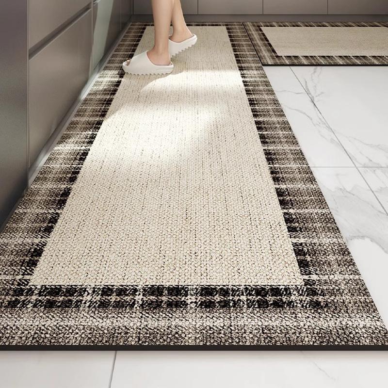 Kitchen Floor Mat Waterproof Oil-proof Carpet Pvc Leather Non-slip Foot Mats Long Rug Grey Minimalism Style Home Decoration Rugs