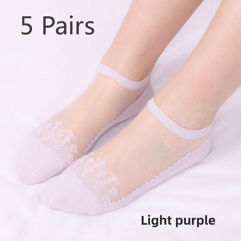 

5 пар классных прозрачных хрустальных чулок, короткие носки-трубы, женские летние невидимые носки 5 Pairs светло-фиолетовый