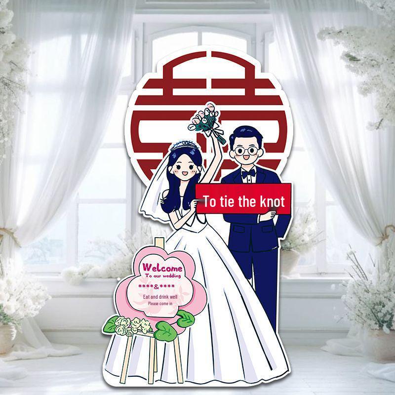 Hand-Painted Wedding & Engagement Cartoon Figure Welcome Standee