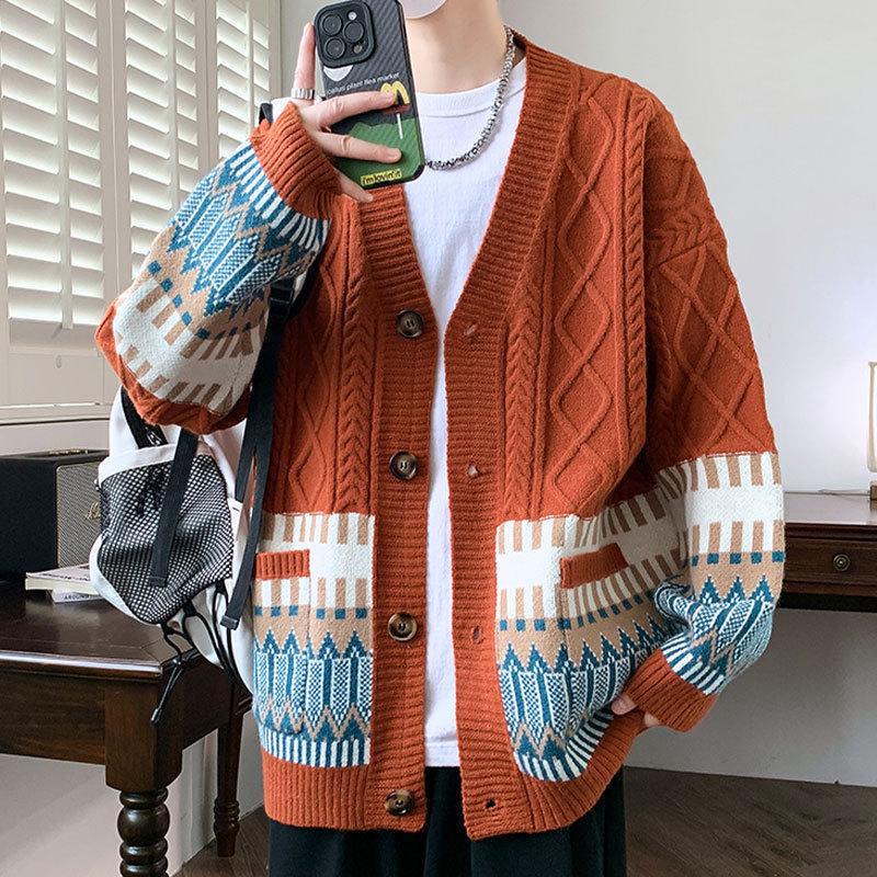 Мужской вязаный кардиган в американском стиле, ретро, уличный - Коллекция Осень/Зима 2025 Large