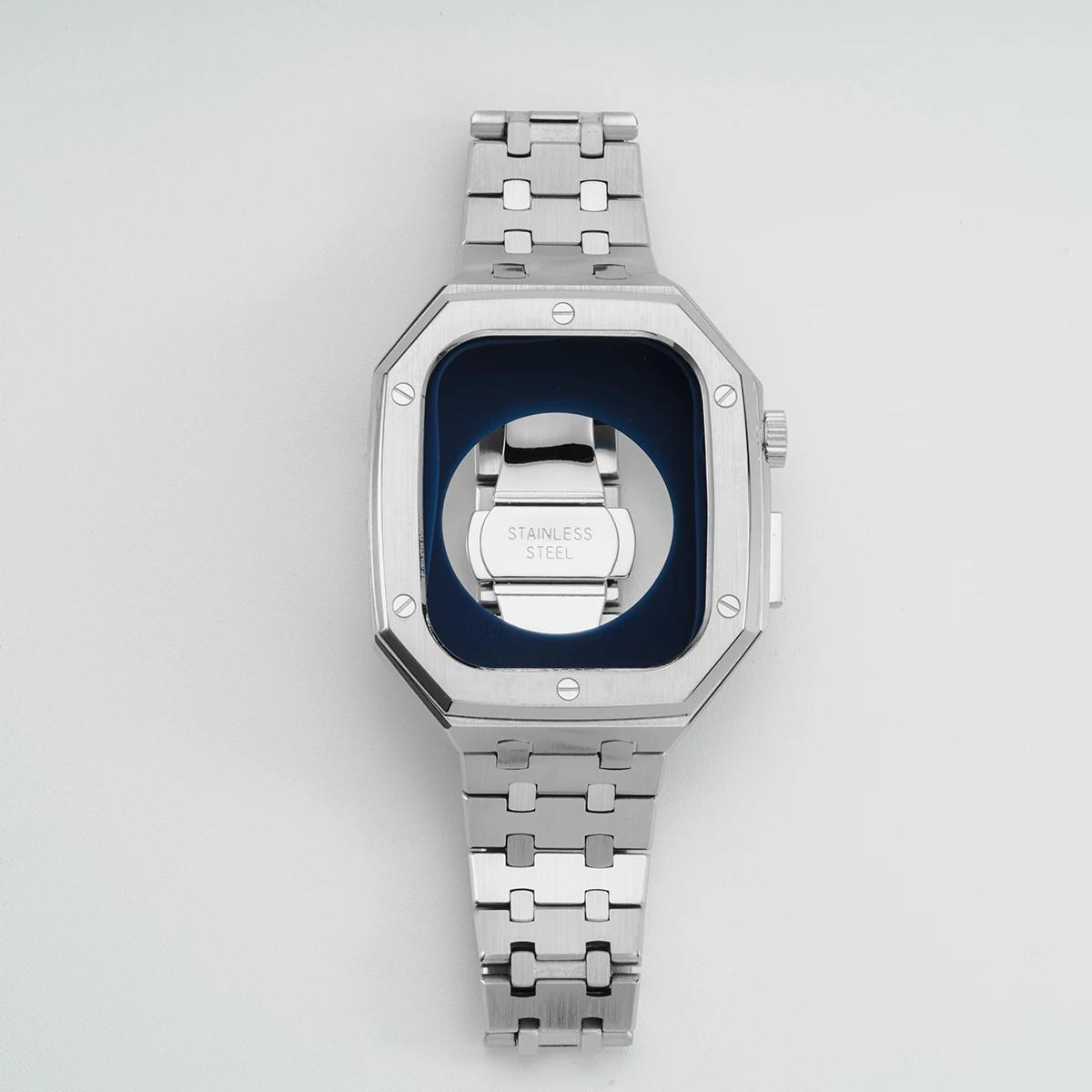 

Luxury Stainless Steel Modification Mod Kit for Apple Watch 10 46mm Metal Case for iWatch Series 10 9 9 7 6 5 4 SE Band 46MM Set Series 10 46mm серебряный