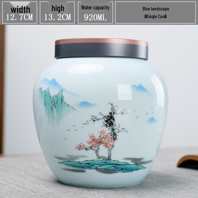 Large Ceramic Tea Storage Canister for Red, Green, Longjing, Biluochun, and Pu'er Tea - Half Jin Capacity