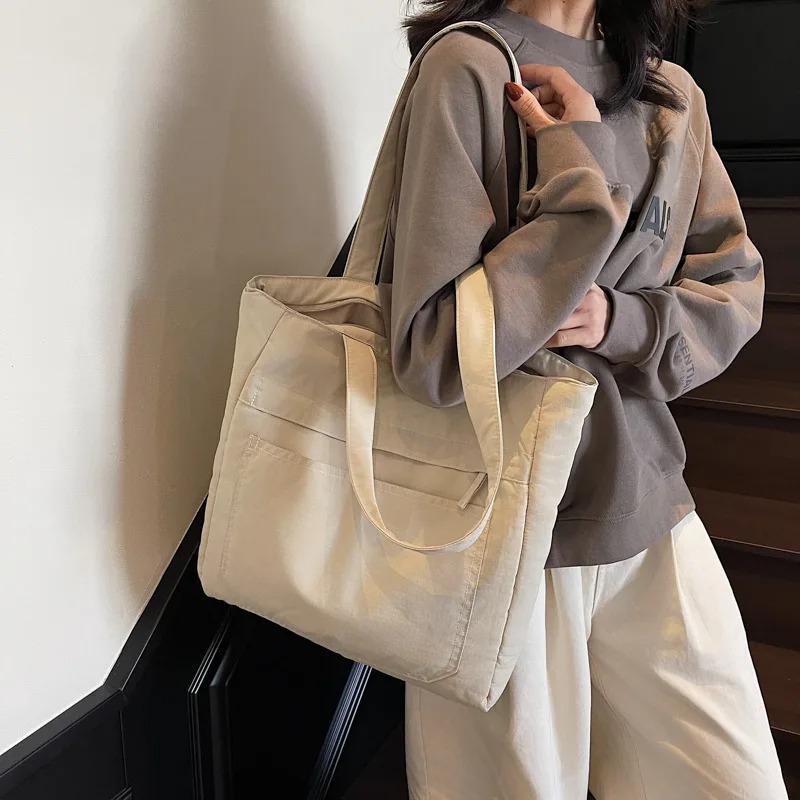 Large Capacity Shoulder Bags for Women Trendy Casual Solid Color Ladies Travel Handbags Simple College Style Female Tote Bag