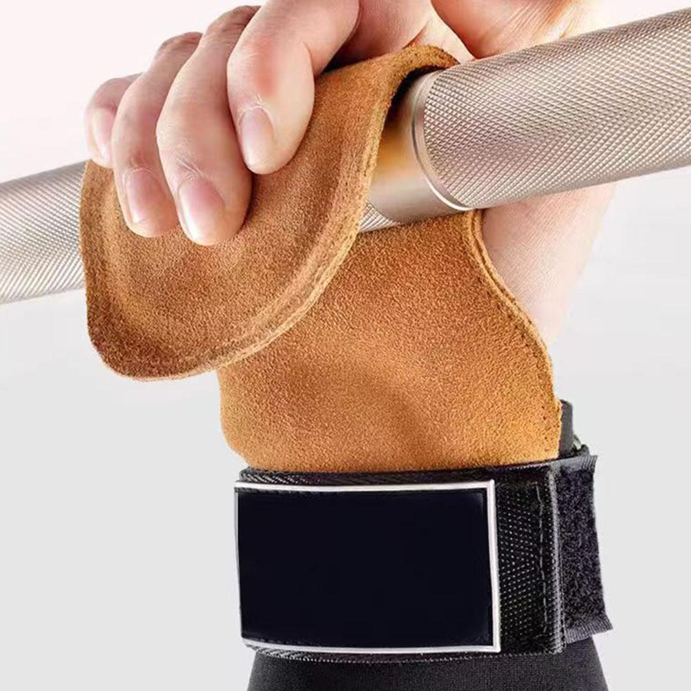 Hovězí kůže Gymnastické rukavice Gripy Protiskluzové Vzpírání Silový pás Pás Fitness Podložky Mrtvý tah Rukavice na dlaně Pro Z8P4