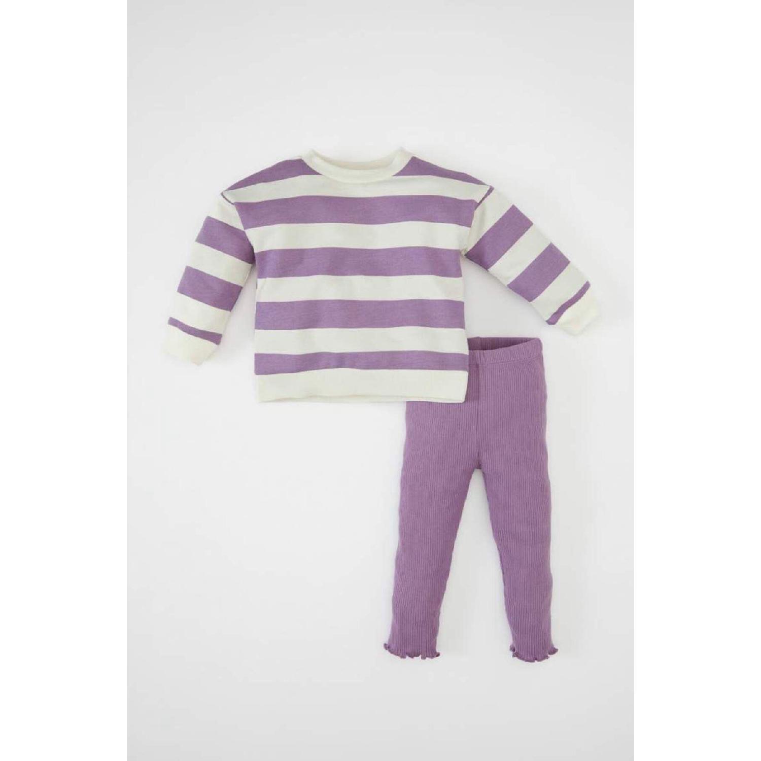 Ensemble 2 pièces pour bébé fille, sweat-shirt rayé à col vélo et taille haute, pneu D1674a524auu 9 - 12 Ay violet
