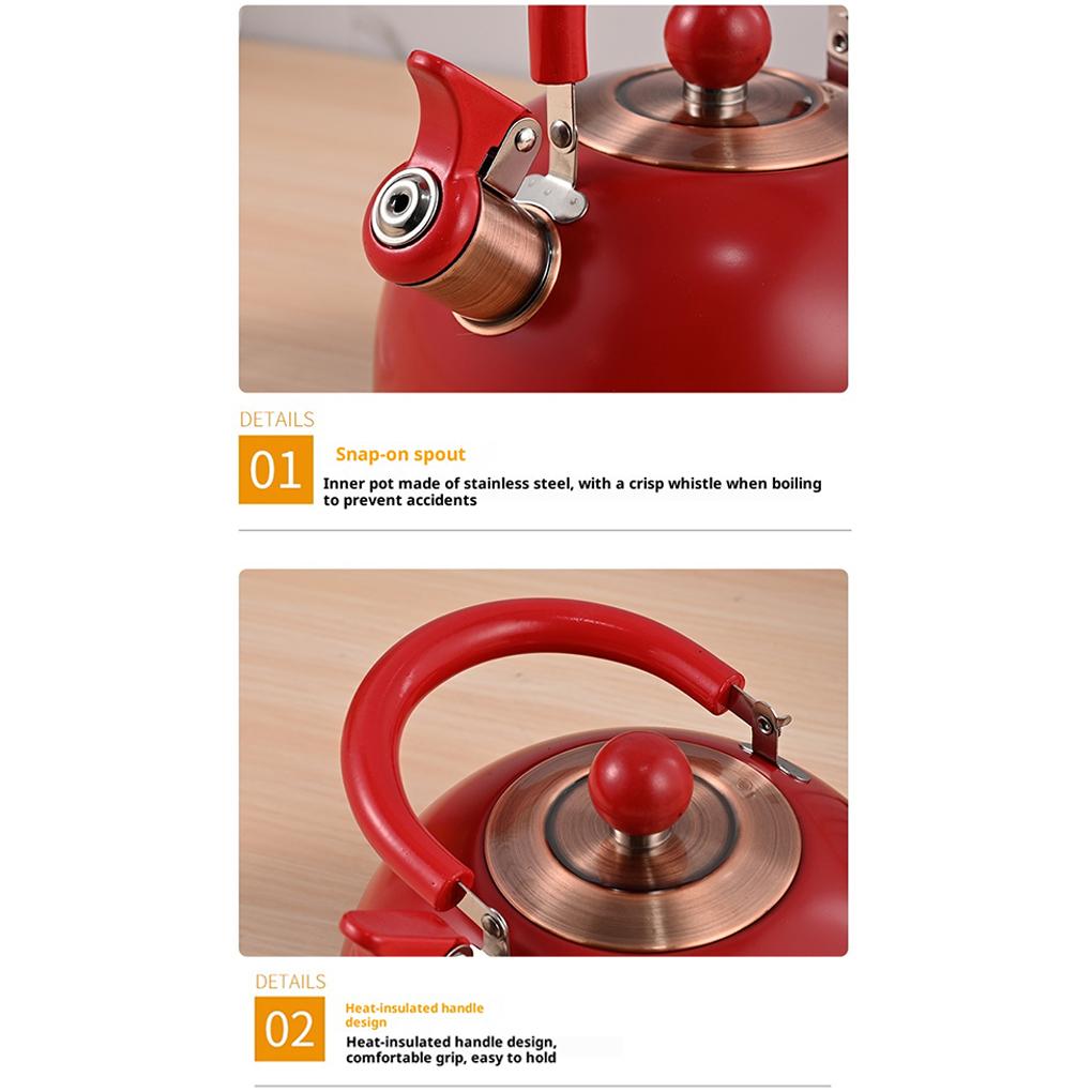 2.5L Red Tea Kettle Whistling Bottom Stove Teapot Featuring Insulated Handle Durable Steel for Heating - for Stoves