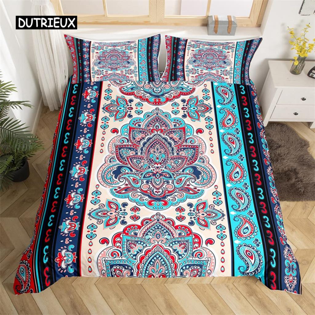 Bohemian Floral Duvet Cover Paisley Mandala Comforter Cover Microfiber Geometry Aztec Mexican Style Bedding Set Twin Queen Size