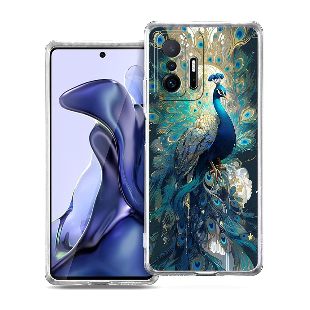 Transparent Phone Case for Xiaomi Mi 14 13 12 11 Ultra 13T 12T 11T Poco X3 NFC F3 F6 Pro 5G Soft TPU Animal Cute Peacock Pattern