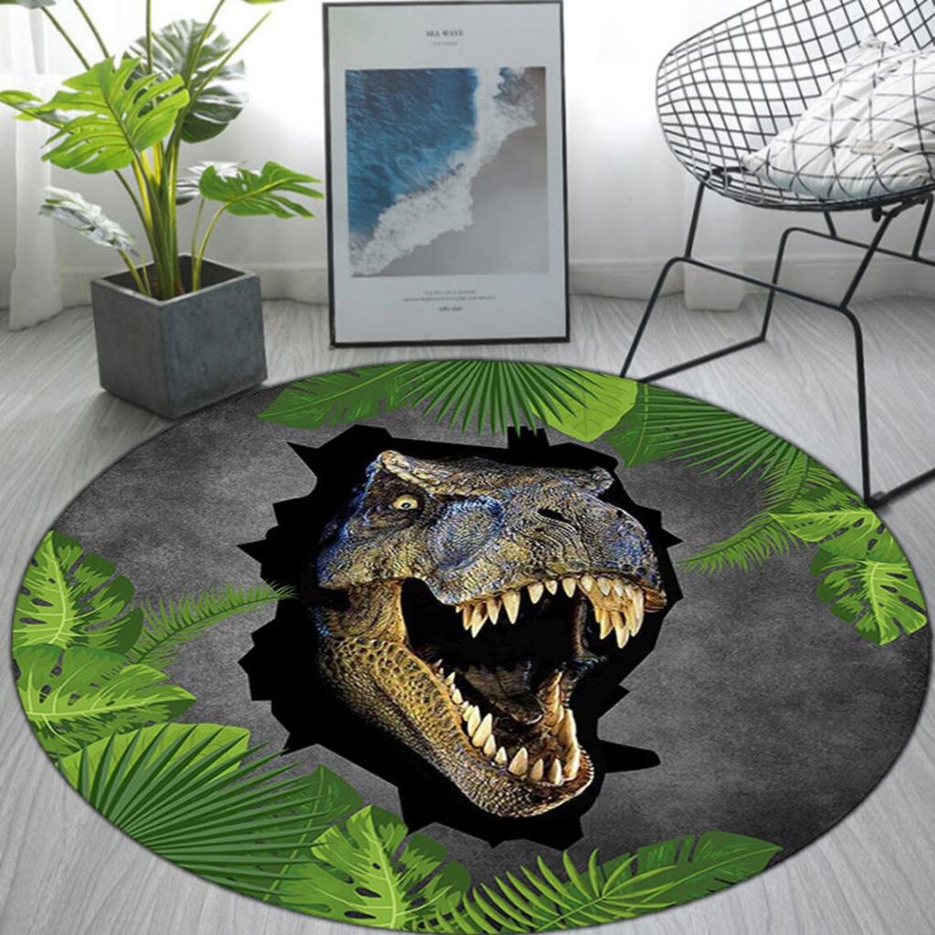 Dinosaur Round Area Rug for Living Room, Bedroom, and Play Area Rug Machine Washable Carpet for Camping, Porch, Outdoor Doormat