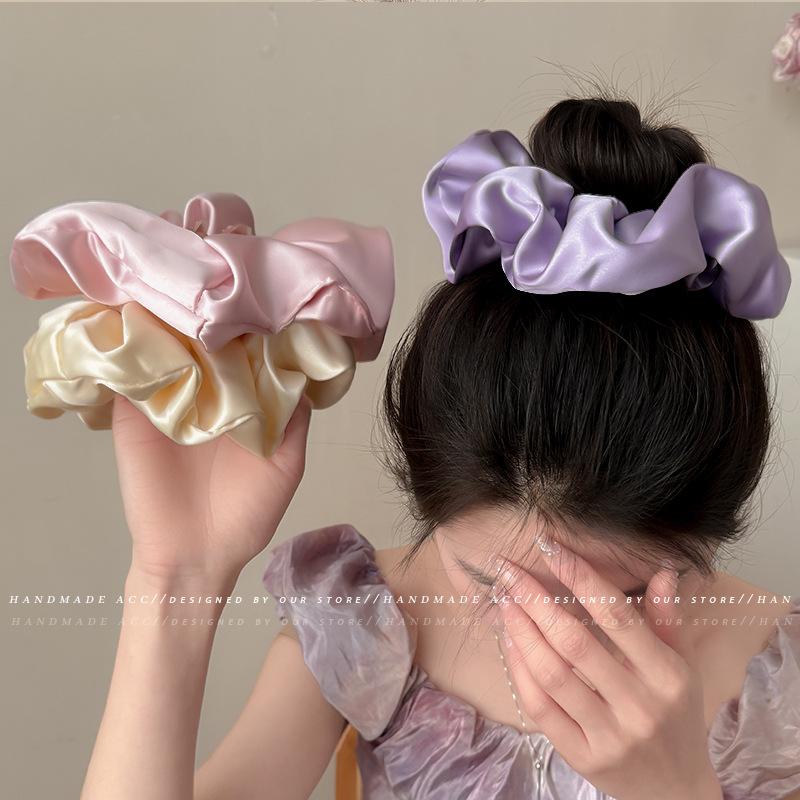 1Pc New Cream Glossy Pleated Large Intestine Hair Band Back Head Hair Rope Atmosphere Gentle Versatile Hair Accessories Women